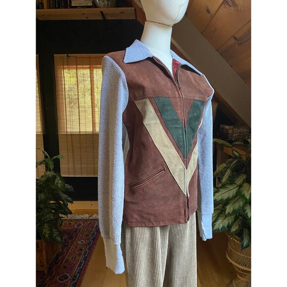 Leather Knit Cardigan Jacket Vintage 70s - Picture 2 of 7